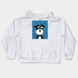 Black and White Miniature Schnauzer Dog with Blue Daisies Kids Hoodie